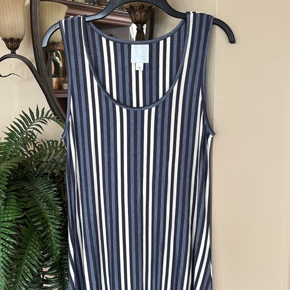 Sunday Anthropologie Blue White Striped High Low Maxi Dress Sleeveless Stretch - Picture 2 of 14